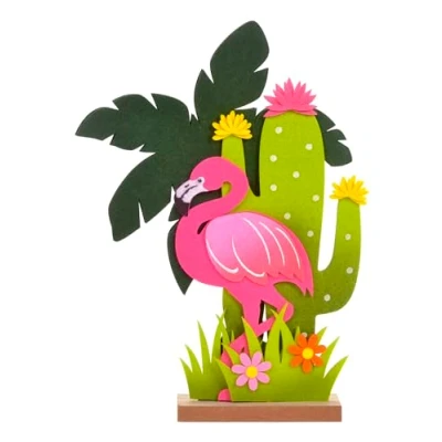 Image of Make a Felt Craft Kit by Fiesta Crafts Fun Educational DIY Sticky Back and Wood Decoration No Glue or Tools Needed for Kids Ages 5 9 Years (Flamingo Scene)