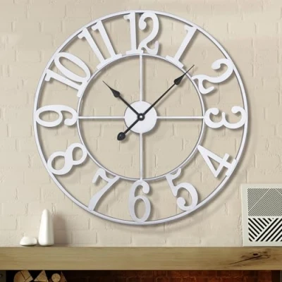 Image of HAITANG Modern Large Wall Clocks for Living Room, 31 Inch Decorative Oversized Round Silver Metal Nearly Silent Little Ticking Battery Operated Farmhouse Clock Bedroom,Office,Classroom Decor