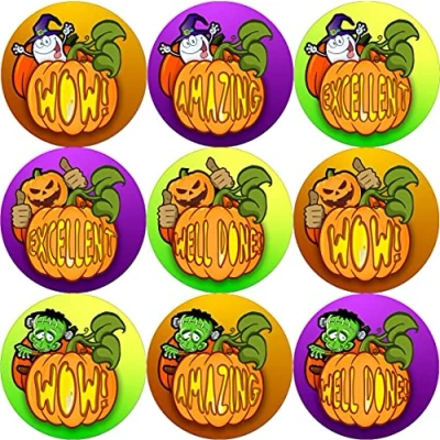 Image of 144 Halloween Pumpkin Praise Words 30mm School Reward Stickers for Teacher, Parent,