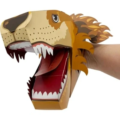 Image of Fiesta Crafts Lion 3D Hand Puppet Craft Kit Colourful &amp; Easy to Assemble Unicorn Complete Arts and Set Improve Motor Skills, Creativity, Imagination