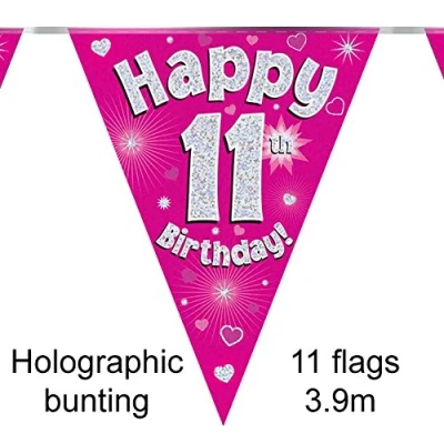 Image of Oaktree 630628 11th Birthday Pink Bunting 3.9m (1)