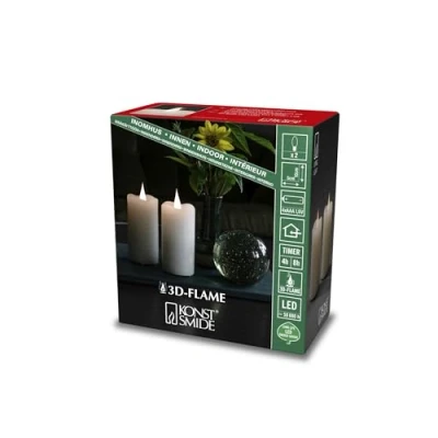 Image of Konstsmide 1887 185 LED Real Wax Candles Set of 2 Cream White with 4 Hour and 8 Timer Warm Diodes Battery Operated Indoor Use