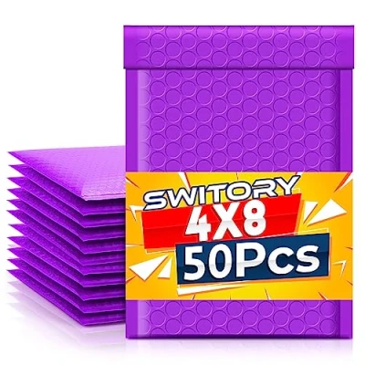 Image of Switory 50pcs 10.2x17.7cm Poly Bubble Mailers 4x7 Inch Padded Envelopes #000 Lined Mailer Self Seal Purple
