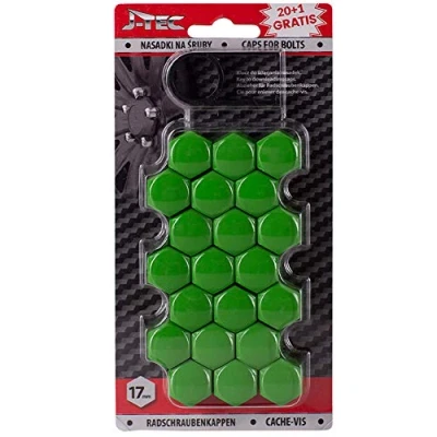 Image of AUTO STYLE set universal wheel nut/bolt covers Green Synthetic Material 17mm of 20+1 pieces