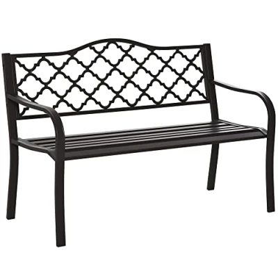 Image of Outsunny Outdoor 2 Seater Garden Bench, Antique Style Cast Iron Loveseat with Armrest, Brown