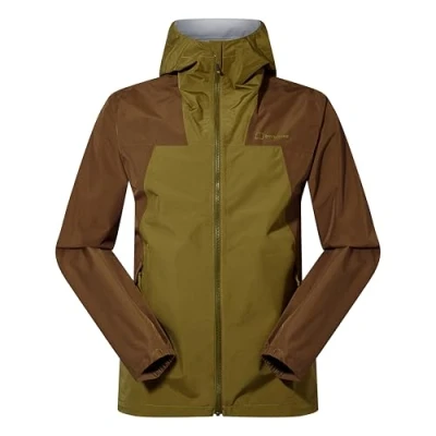 Image of Berghaus Men&#039;s Deluge Pro Waterproof Shell Jacket Adjustable Durable Coat Rain Protection, Oak Moss/Bark, XL