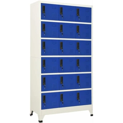 Image of vidaXL Locker Cabinet Steel Constructed Storage for Office/School 18 Compartments with Lockable Doors Grey and Blue