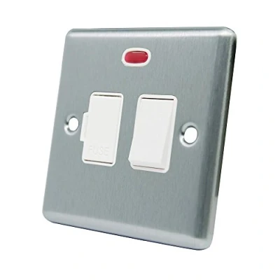 Image of AET CSCSFNWH Satin Chrome Classical Spur w White Insert Plastic Rocker Switch 13 Amp Switched Fused Connection Unit with Neon Indicator, 240 V