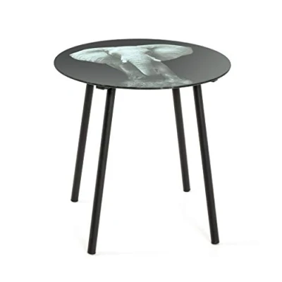 Image of HAKU Mobel End Table Motif, Black, Metal, Tempered Glass Size: H 41 cm X Ø 40 cm, Style: Modern