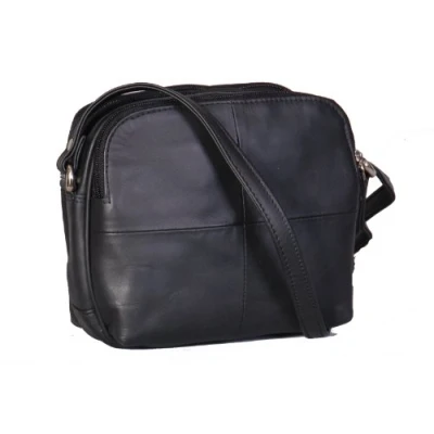Image of Ladies Real Leather Cross Body Bag Womens Organiser Shoulder &#039;BARI&#039; BLACK 19x17x9cm