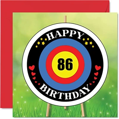 Image of Fun 86th Birthday Cards for Men Woman Target Age Happy Card Dad Mum Great Grandad Grandpa Nanny Grandma Gran Uncle Auntie, 145mm x Greeting Cards, Playful