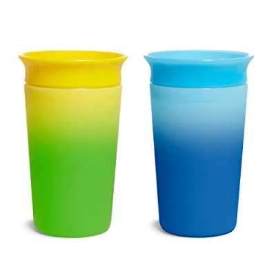 Image of Munchkin Miracle 360 Cups Colour Changing Toddler Cup BPA Free Baby &amp; Sippy Non Spill Dishwasher Safe Leakproof Childrens 12+ Months 9oz/266ml 2 Pack Yellow&amp;Pink