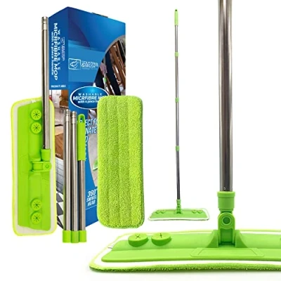Image of Microfibre Mop with Washable Removable Cleaning Pad for Cleaner Laminate Floor Wood Tile and Hardwood Quickly &amp; Simply Remove Dust Dirt from Flooring the Microfiber Cloth