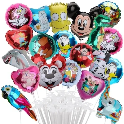 Image of Toyland® Pack Of 20 Assorted Mini Character Balloons Sticks And Cups Included Birthday Party Decorations