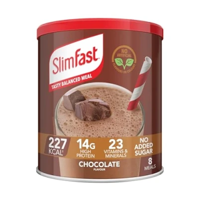 Image of SlimFast Meal Replacement Shake for Weight Loss &amp; Balanced Diet, Vitamins and Minerals, Low Calorie, High Protein, Chocolate Flavour, 8 servings, 300 g, Packaging May Vary