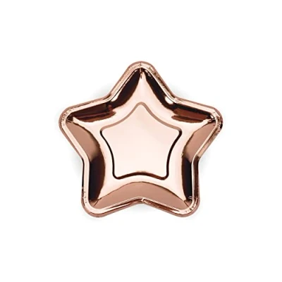 Image of Paper Plates Star 18 cm Set of 6 Party Disposable Tableware Children&#039;s Birthday Rose Gold Stars Pack