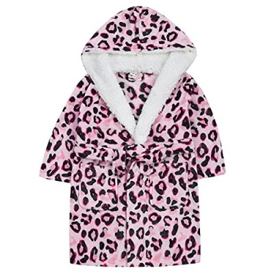 Image of Evotex Trading Girls/Childrens Pink Leopard Fleece Kids Robe Dressing Gown Age 5/6 Years