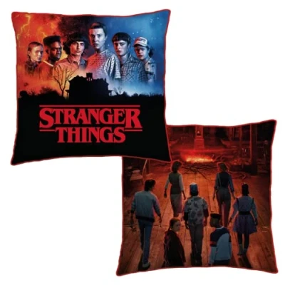 Image of Stranger Things Officially Licensed Square Cushion Super Soft Reversible 2 Sided, Hellfire Characters Design Perfect For Any Bedroom, Sofa or on the Bed
