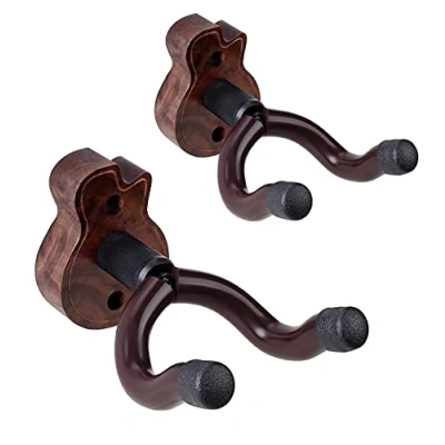 Image of KingPoint Guitar Wall Hanger Hand Holder Adjustable Mount Stand for Acoustic and Electric Guitars Black Walnut