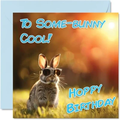 Image of Funny Birthday Cards for Women Men Cool Rabbit Sunglasses Happy Card Mum Dad Brother Sister Uncle Auntie Cousin Grandad Nanny Friend 145mm x Joke Pun Greeting