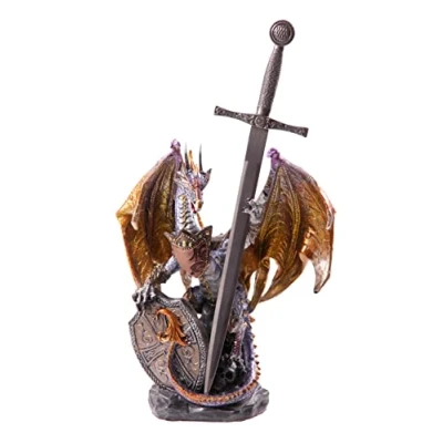 Image of Puckator Dark Legends Fire Shield Dragon Ornament Gothic Decor Toy Statue Figurines Home Accessories Miniature Sculpture Resin
