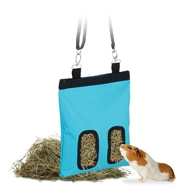 Image of Relaxdays Hay Bag, for Small Animals, Rabbits, Guinea Pigs, Straw Storage, Cage Accessory, HxW 31 x 25 cm, Blue/Black, 1.5 cm