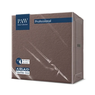 Image of PAW Airlaid Napkins (40 x 40 cm) I 50 Pieces Smooth with Fabric Look Elegant Table Decoration HoReCa for Important Occasions Such As Weddings, Parties Colour: Brown