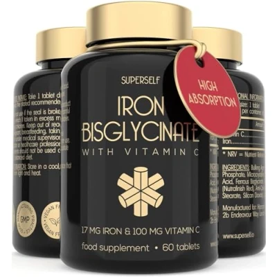 Image of Gentle Iron Tablets 17mg High Strength Supplements for Women &amp; Men with Vitamin C Ferrous Bisglycinate Absorption 60 Vegan Energy Tiredness and Fatigue