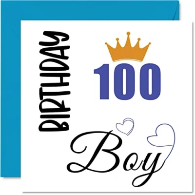 Image of 100th Birthday Card for Men Boy Happy Cards 100 Year Old Man Great Grandad Grandpa Step Dad Uncle, 145mm x One Hundred Hundredth Bday Greeting Gift