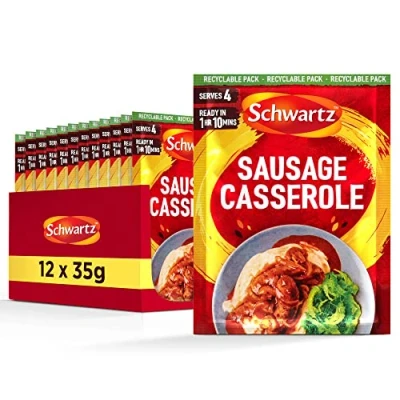 Image of Schwartz Sausage Casserole Mix 35 G Serves 4 Pack of 12 Rich &amp; Delectable Taste With Earthy Paprika, Sweet Tomato, and Aromatic Oregano No Added MSG Artificial Colourings or Flavourings