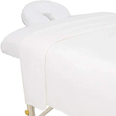 Image of ForPro Premium Flannel 3 Piece Massage Sheet Set, White, for Tables, Includes Flat Sheet, Fitted and Face Rest Cover