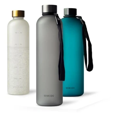 Image of MAMEIDO 1l water Bottle Motivational Time Markings, BPA free, Leak Proof, Tritan Co Polyester Plastic, 1 litre bottle, Sports (Carbon Grey, 1000ml)