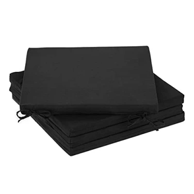 Image of Relaxdays Set of 4 Seat Cushions, 39.5 x cm, Chair Pads with Ties, Indoor &amp; Outdoor, Polyester Cover, Black