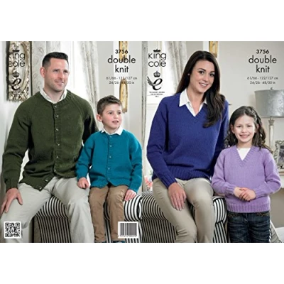 Image of King Cole 3756 Knitting Pattern Cardigan and Sweater to knit in Merino Blend DK