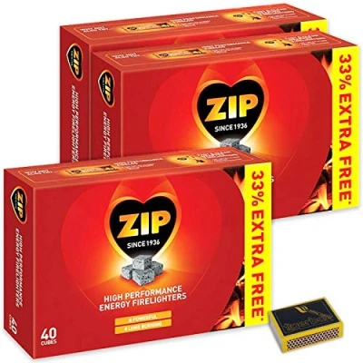 Image of 3 X Packs of 40 Zip High Performance Energy Block Firelighters. Long Burning, Powerful &amp; Reliable for Open Fires, Stoves, BBQs Tigerbox Safety Matches