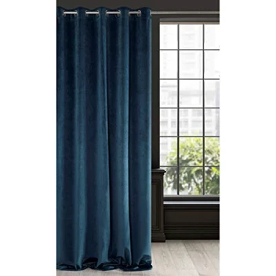 Image of Eurofirany Soft Plain Opaque Velvet Curtain with Eyelets 1 Unit, Thick Fluffy Panel Drape Classic Glamour Elegant Living Room Bedroom, Navy Blue, W55&#039;&#039; x L98&#039;&#039;
