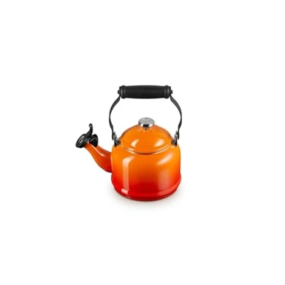 Image of Le Creuset Enamel On Steel Demi Tea Kettle with Metal Finishes, 1.25 qt, Flame