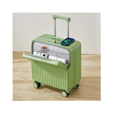 Image of Meoky Carry on Luggage Airline Approved Front Pocket 18/20 Inch ABS PC Hard Shell Suitcase with USB And Swivel Wheels Travel Small Luggage,Green,20in