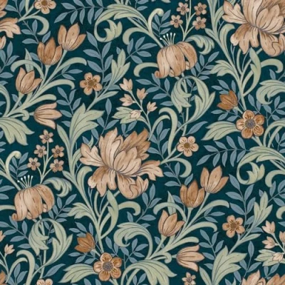 Image of Grandeco Life Marian Navy Terracotta Wallpaper A67101 Floral Modern Morris