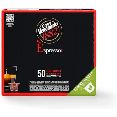 Image of Caffè Vergnano 1882 Èspresso Compostable Coffee Capsules, Compatible With Nespresso, Cremoso Pack Of 50 Capsules