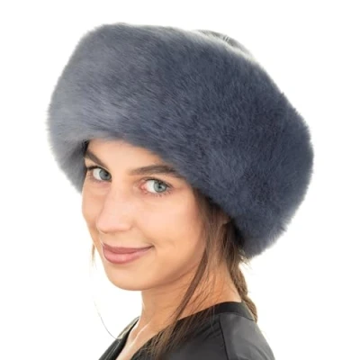 Image of Futrzane Siberian Trim Hat Womens Leather Faux Fur Hats Elegant Russian (L, Steel Blue Siberian)