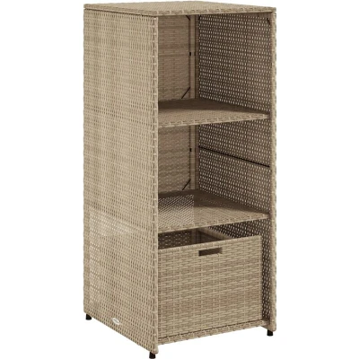 Image of vidaXL Outdoor Garden Storage Cabinet Poly Rattan Cupboard with Shelves and Drawers Durable, Weather Resistant Furniture Beige