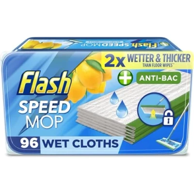 Image of Flash Speedmop Wet Cloth Refills, Floor Cleaner Mop, Lemon Anti Bac, 96 Wipes (24 x 4), Speed Mop Refill Wipes, Household &amp; Dry Mops