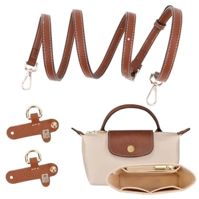 Image of GADITIEK 2 Pack Mini Bag Strap for Longchamp, Longchamp Organizer, Punch Free Adjustable Buckle Design, Multi Pocket Felt Handbag Small Tote Organizer(0.9cm)