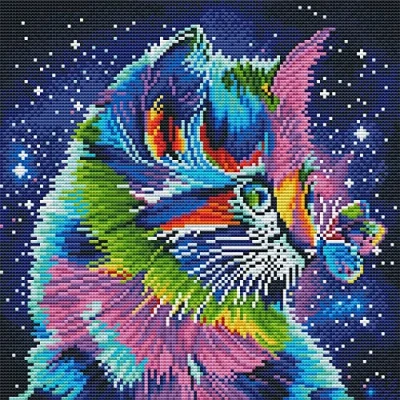 Image of OWN4B Cross Stitch Kits Stamped, Colorful Cat Printed Pattern 11CT 14.2x14.2 inch DIY Embroidery Kit (Cat)
