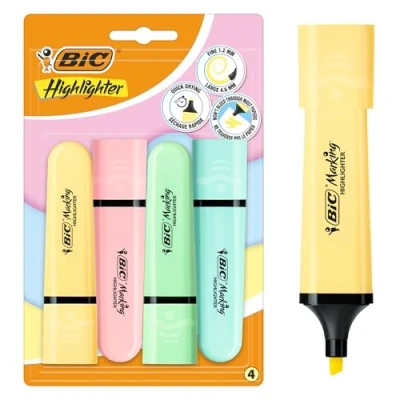 Image of Bic Tank Highlighters Chisel Tip 1.2mm Pastel Assorted (Pack 4)