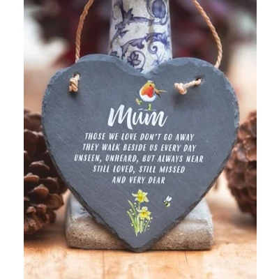 Image of Image Industry Mum Slate Heart Hanging Memorial Gift Robin Lovers