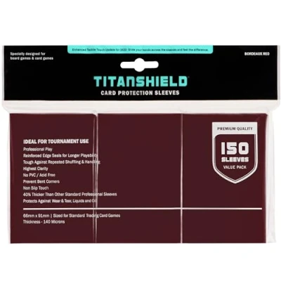 Image of TitanShield (150 Sleeves/Bordeaux Red) Standard Size Board Game Trading Card Sleeves Deck Protector for MTG, Dropmix