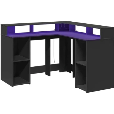 Image of vidaXL Desk with LED Lights Black 130x130x91 cm Engineered Wood