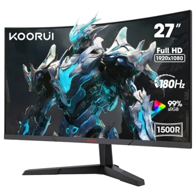 Image of KOORUI 27 Inch Gaming Monitor, FHD 1080P Curved Monitor 180Hz VA 1ms 1500R PC Monitors with Adaptive Sync, HDMI X2 /DP, VESA Compatible, Tilt Adjustable, Eye Care